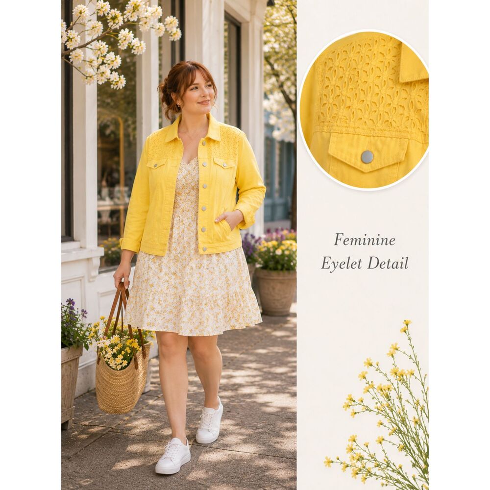 Allison Daley Yellow Eyelet Jacket Plus Sze 18 Cottagecore Spring Layer Feminine